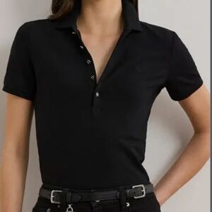 Lauren Ralph Lauren Piqué Black Ladies Button Polo Shirt